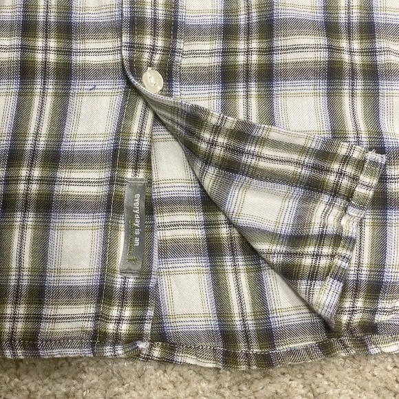 Horny Toad Tan Gray White Plaid Gathered Back Flannel Shirt Size S - Picture 3 of 9